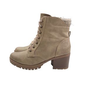 Soda Women’s Size 9 Block High Heel Combat Army Boots Booties Lug Beige Taupe